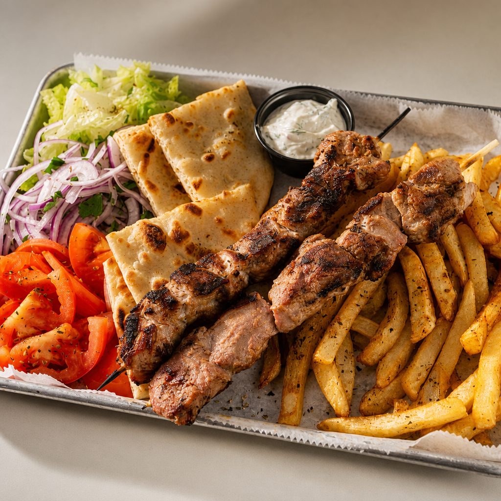 Pork Piato (Souvlaki Platter).