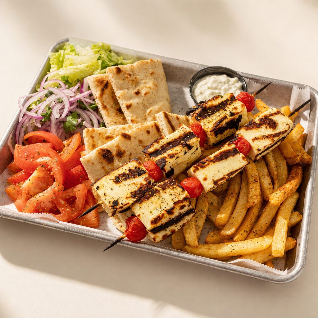Halloumi Piato (Souvlaki Platter).