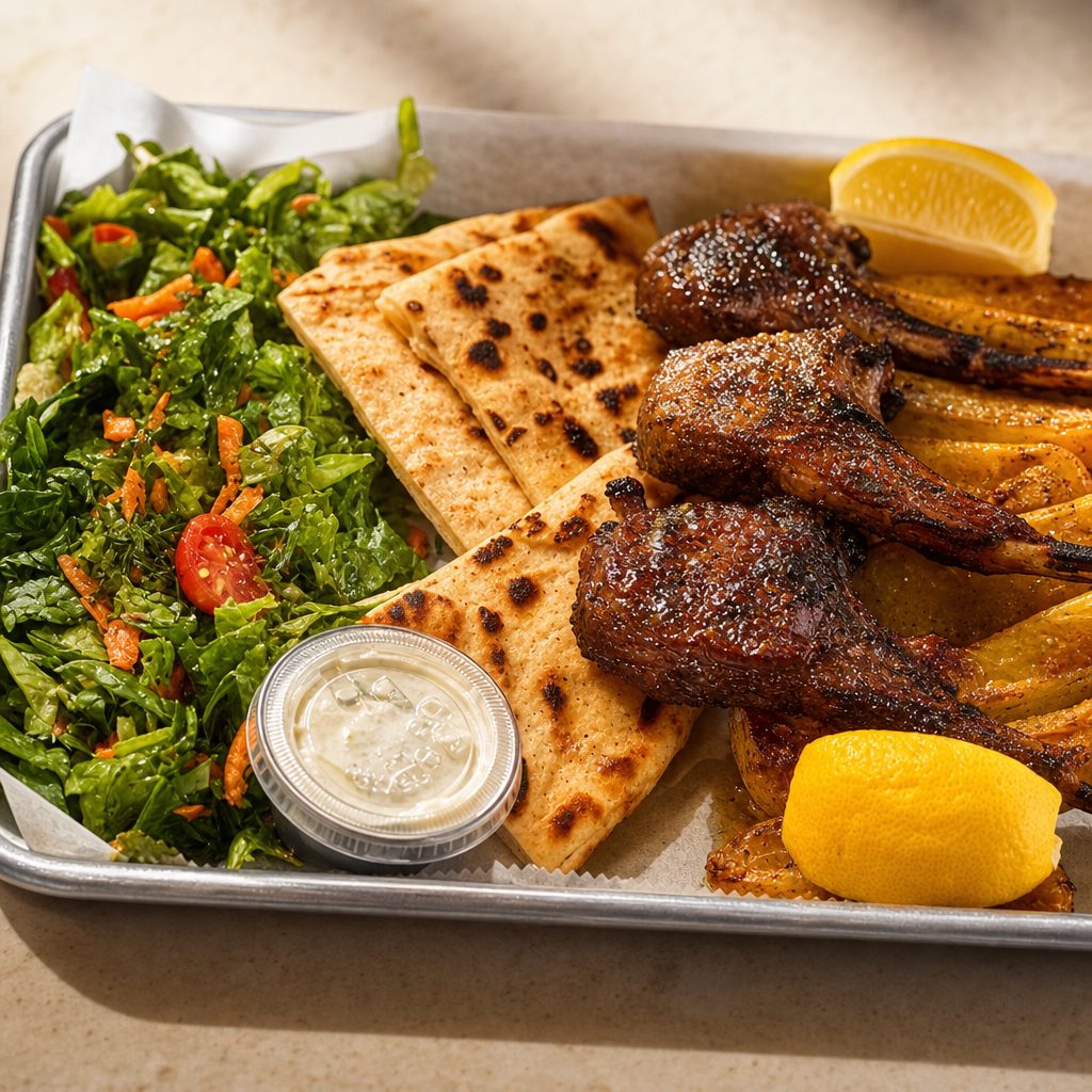 LAMB CHOPS w/ Lemon Pot. and Marouli Salad.