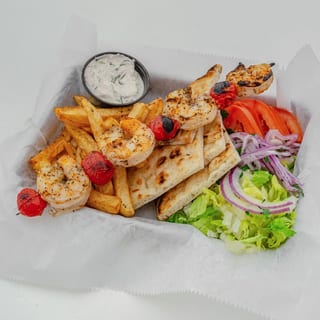 Shrimp Souvlaki Piato (Shrimp Souvlaki Platter)