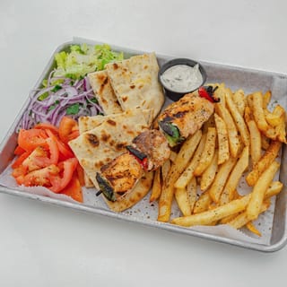 Salmon Piato (Salmon Souvlaki Platter)