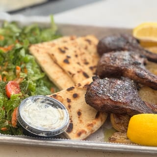 LAMB CHOPS w/ Lemon Pot. and Marouli Salad